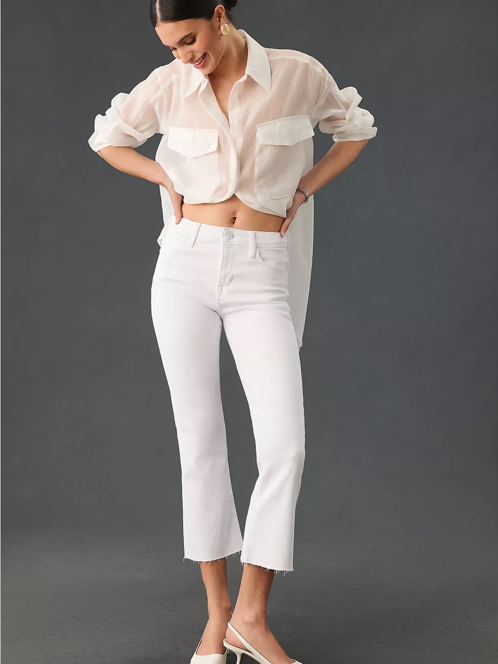 Fidelity Denim Cropped White Womenâs Jeans Sz 32